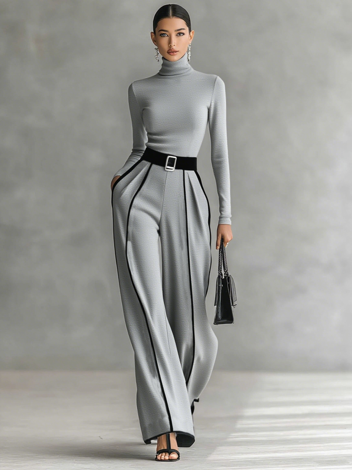 Élenor | Ensemble 2 pièces – Col roulé & Pantalon avec Ceinture