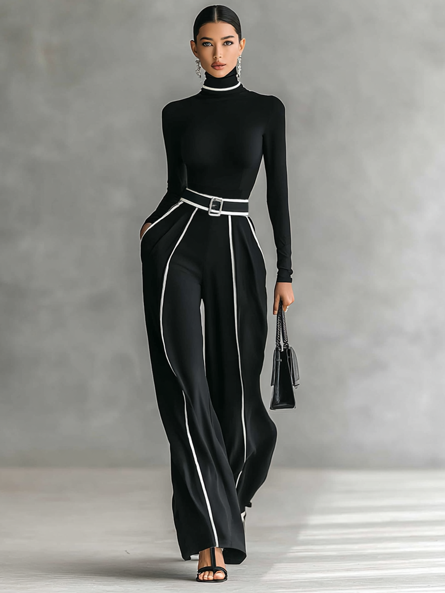 Élenor | Ensemble 2 pièces – Col roulé & Pantalon avec Ceinture