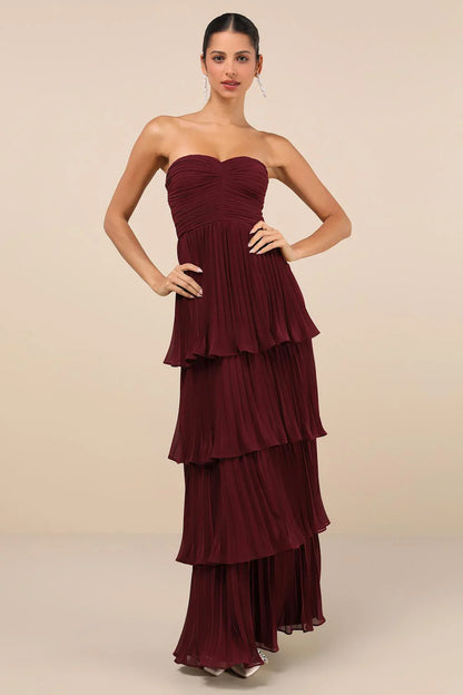 Ambre | Robe Longue Bustier Prune Violet