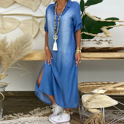 Lea | Longue Robe Jean Avec Fente Sensuelle