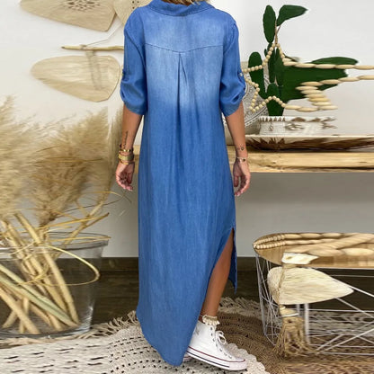 Lea | Longue Robe Jean Avec Fente Sensuelle