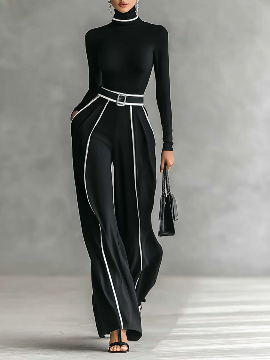 Élenor | Ensemble 2 pièces – Col roulé & Pantalon avec Ceinture