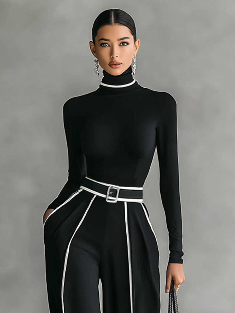 Élenor | Ensemble 2 pièces – Col roulé & Pantalon avec Ceinture