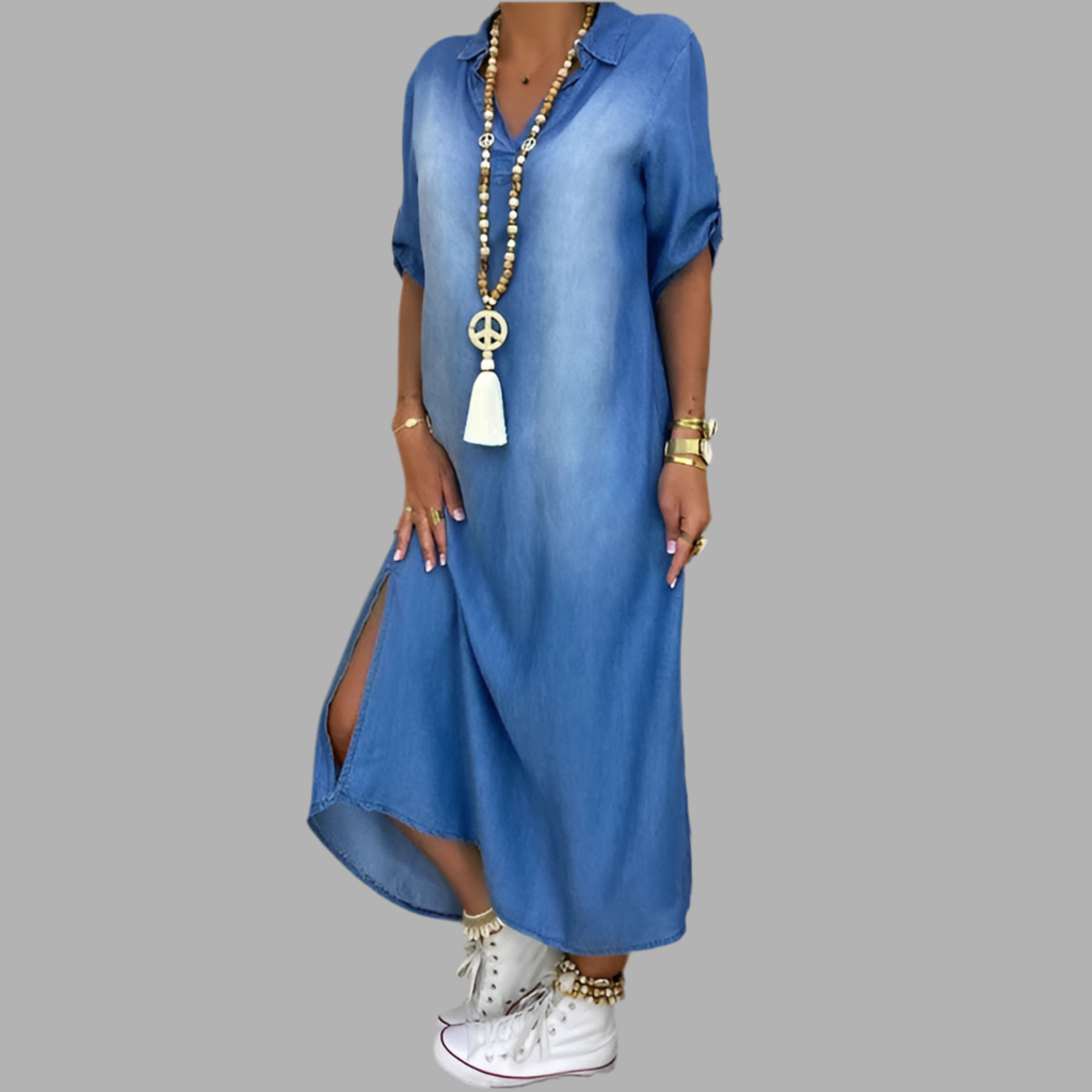 Lea | Longue Robe Jean Avec Fente Sensuelle