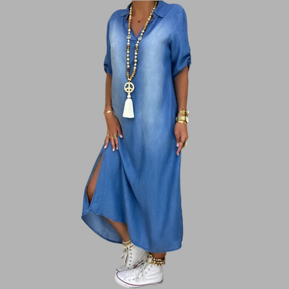 Lea | Longue Robe Jean Avec Fente Sensuelle