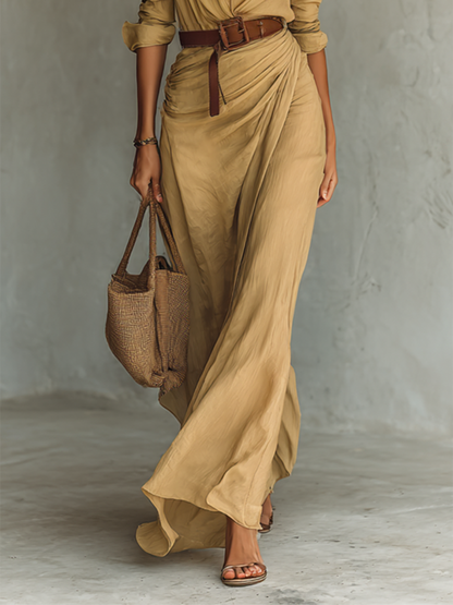 Janine | Robe Maxi Longue à Col Revers avec Ceinture